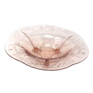 Beautiful Rose Carnival Glass Dish with Very Wide Scalloped Edge Rim -  Embossed